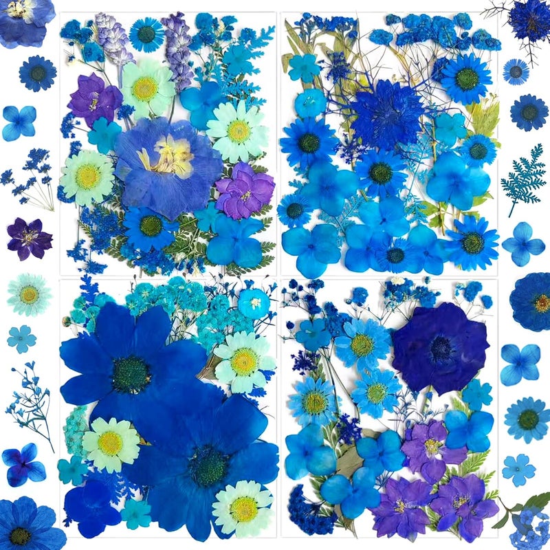 MIKIYA 94Pcs Blue Dried Pressed Flowers for Resin Molds, Assorted Real Natural Bulk Dry Floral Leaves for DIY Art Crafts, Epoxy Jewelry, Candle, Soap Making, Nails Decors Gifts - Image 1