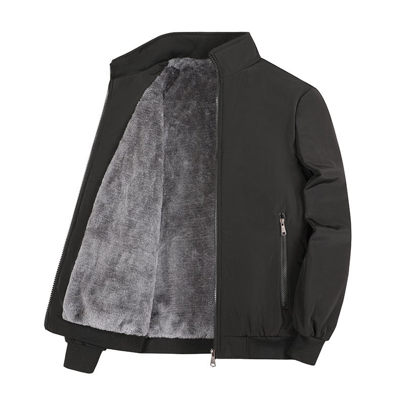 8XL fleece-lined jacket coat Silver Fox velvet thickened mens coat 2023 new autumn and winter cotton-padded casual cotton-padded jacket Black 