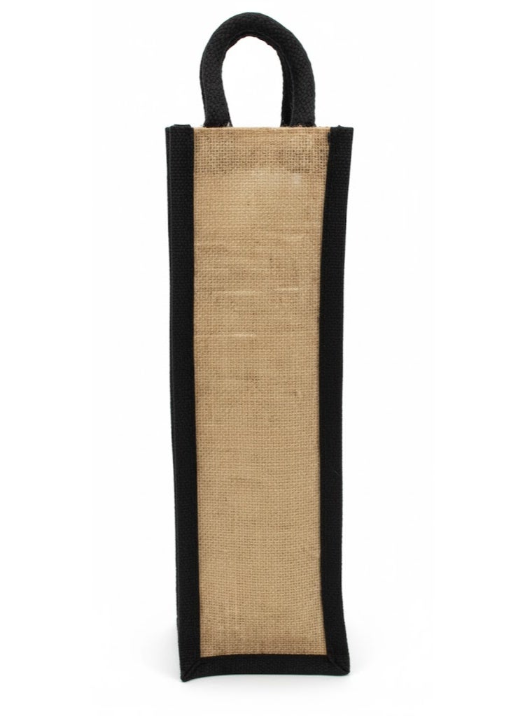 12 PIECES - Wine Bottle Bag with Jute Trim, Handles, Reusable Shopping Bag (NATURAL JUTE WITH BLACK TRIM)10 X 35 X 10 - Image 1