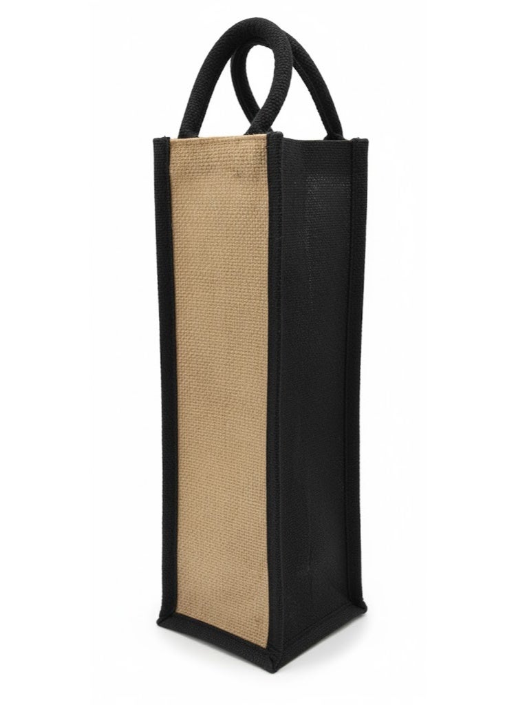 12 PIECES - Wine Bottle Bag with Jute Trim, Handles, Reusable Shopping Bag (NATURAL JUTE WITH BLACK TRIM)10 X 35 X 10 - Image 2