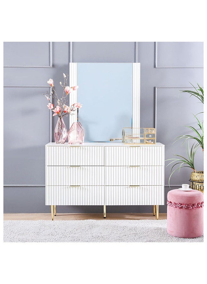 DANUBE HOME Dorothy Dresser With Mirror Durable Vanity Table | Dressing Table | Makeup Table | Desk with Storage Modern Design Bedroom Furniture L 125 x W 45 x H 157 cm White / Golden  - Image 1
