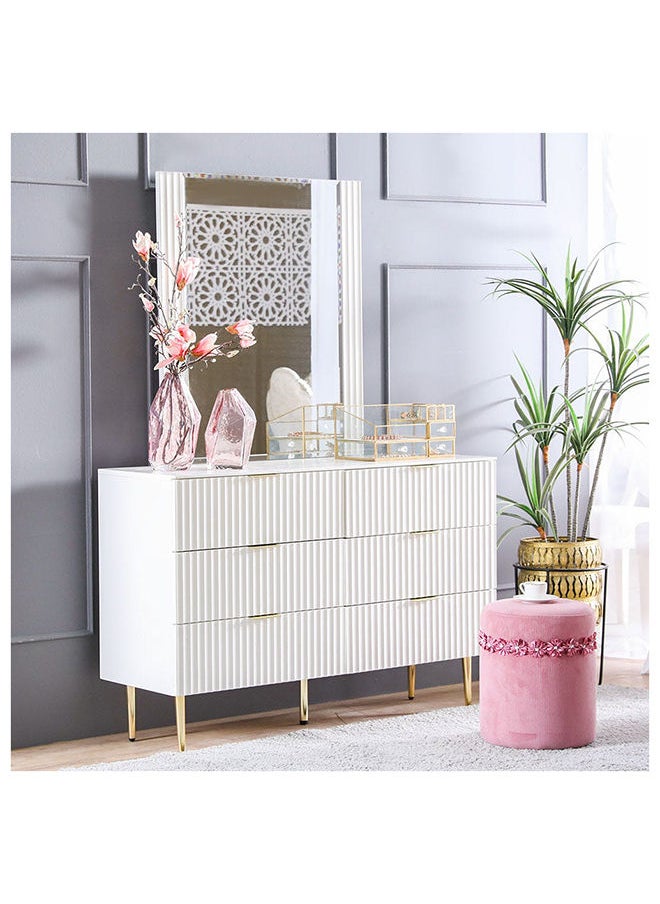 DANUBE HOME Dorothy Dresser With Mirror Durable Vanity Table | Dressing Table | Makeup Table | Desk with Storage Modern Design Bedroom Furniture L 125 x W 45 x H 157 cm White / Golden  - Image 2