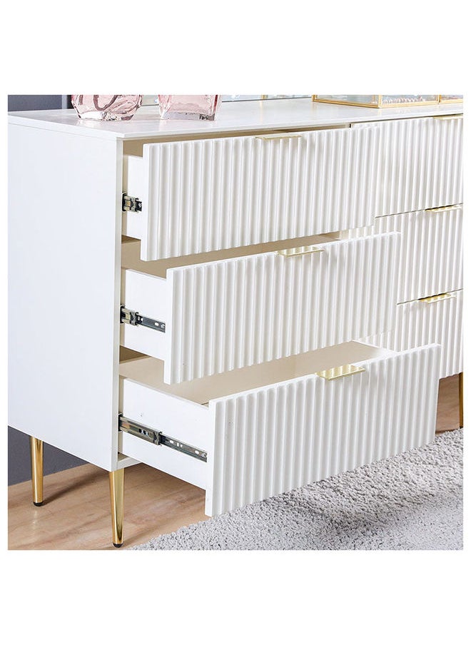 DANUBE HOME Dorothy Dresser With Mirror Durable Vanity Table | Dressing Table | Makeup Table | Desk with Storage Modern Design Bedroom Furniture L 125 x W 45 x H 157 cm White / Golden  - Image 4