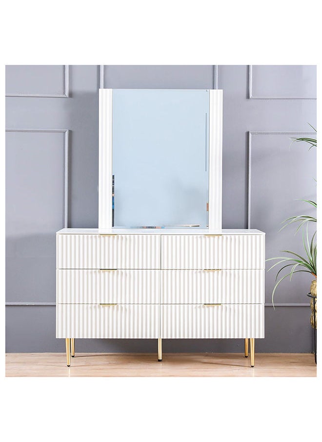 DANUBE HOME Dorothy Dresser With Mirror Durable Vanity Table | Dressing Table | Makeup Table | Desk with Storage Modern Design Bedroom Furniture L 125 x W 45 x H 157 cm White / Golden  - Image 3