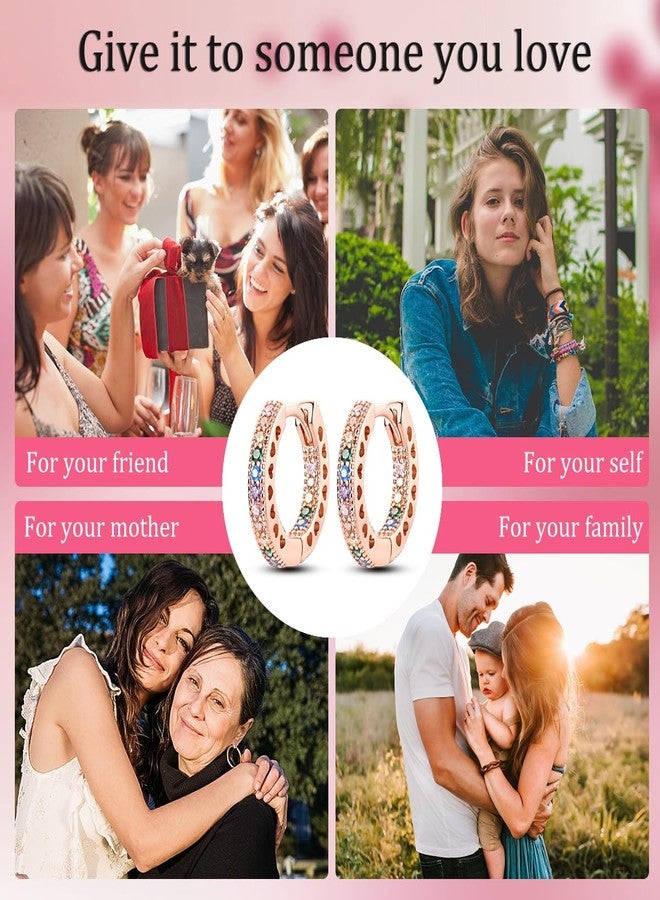 NARMO Small Hoop Earrings for Women Rose Gold Colorful Cubic Zirconia Hoop Earrings 925 Sterling Silver Heart Hoops - Image 5