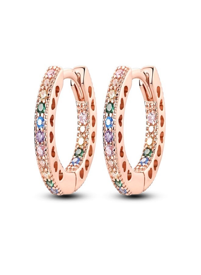 NARMO Small Hoop Earrings for Women Rose Gold Colorful Cubic Zirconia Hoop Earrings 925 Sterling Silver Heart Hoops - Image 1