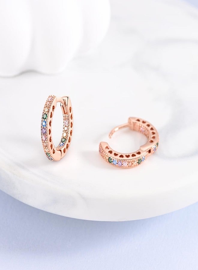 NARMO Small Hoop Earrings for Women Rose Gold Colorful Cubic Zirconia Hoop Earrings 925 Sterling Silver Heart Hoops - Image 2