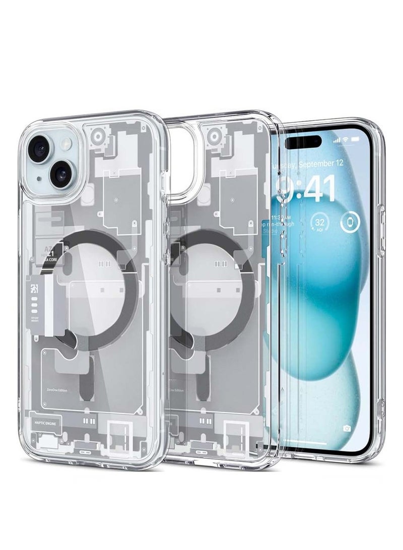 Techie iPhone 15 MagSafe Case – Spigene Ultra Hybrid Zero One MagFit with Metal Ring – Slim Teardown Design – Compatible with Wireless Charging & MagSafe Accessories – White/Gray - Image 1