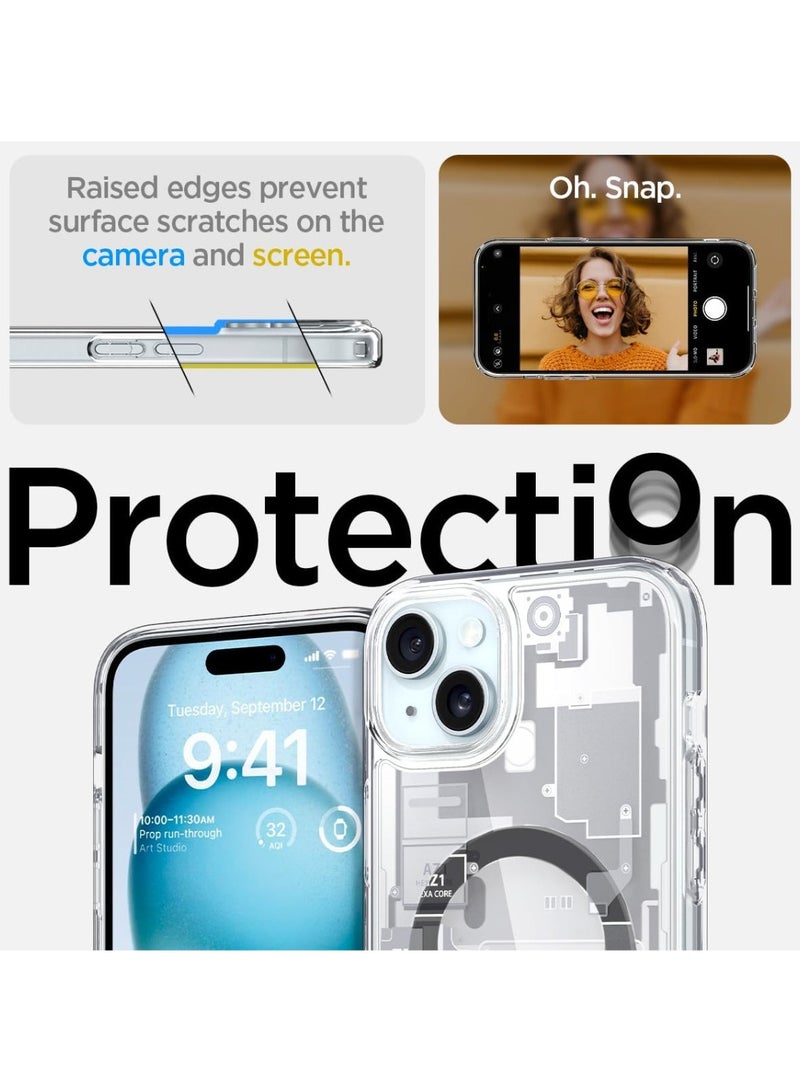 Techie iPhone 15 MagSafe Case – Spigene Ultra Hybrid Zero One MagFit with Metal Ring – Slim Teardown Design – Compatible with Wireless Charging & MagSafe Accessories – White/Gray - Image 2