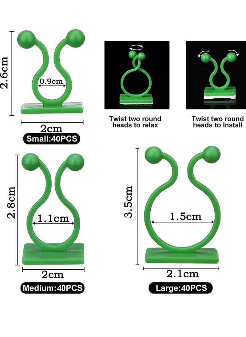 120 PCS Plant Vine Climbing Wall Fixture Clips - Green 3 Different Size Plant Support Plant Fixer Self-Adhesive Sticky Hook Plant Vine Traction Vines Fixing Clip Vines Holder (Green)