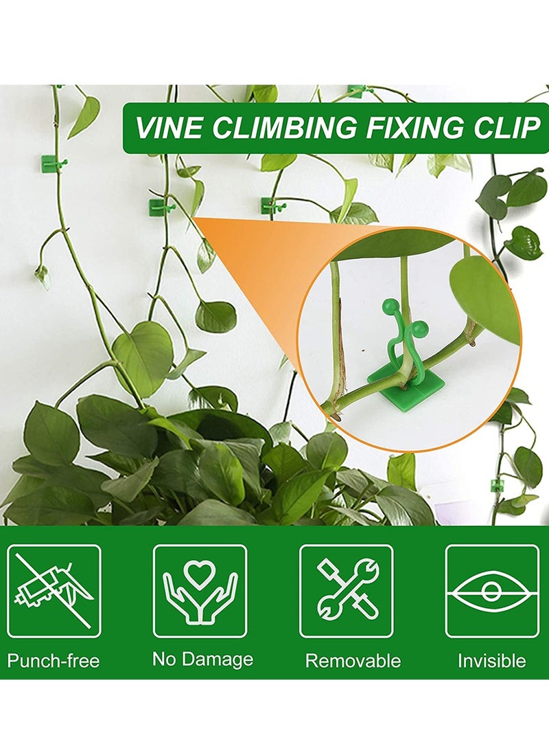 120 PCS Plant Vine Climbing Wall Fixture Clips - Green 3 Different Size Plant Support Plant Fixer Self-Adhesive Sticky Hook Plant Vine Traction Vines Fixing Clip Vines Holder (Green)
