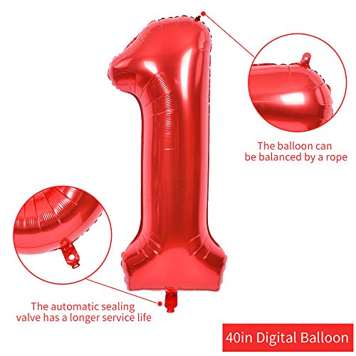 TONIFUL 40 Inch Red Large Numbers Balloons 09 Number 1 Digital 1 HeliumFoil Mylar Big Number Balloons for 2026 Mothers Day New Year Eve Graduation Valentines Day Birthday Party Anniversary Party - Image 5