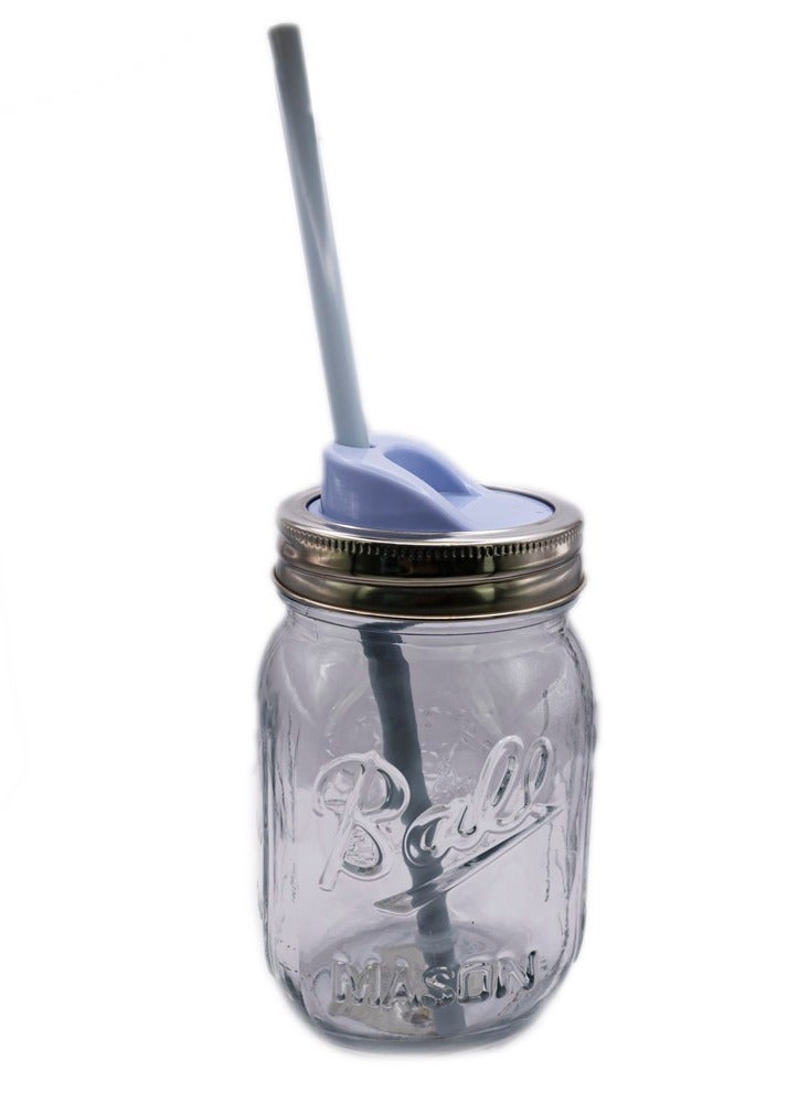 Jar Sipper with Blue Lid and Reusable Straw  - Image 1