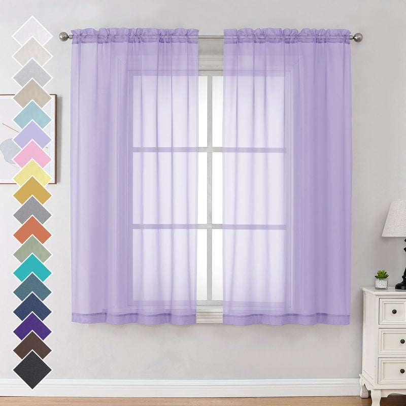 OVZME Lavender Sheer Curtains 63 Inches Long 2 Panels - Soft Light Filtering Window Sheer Panels for Living Room/Bedroom  Top Dual Rod Pocket  1 Pair  Each 42Wx63L Inches - Image 1