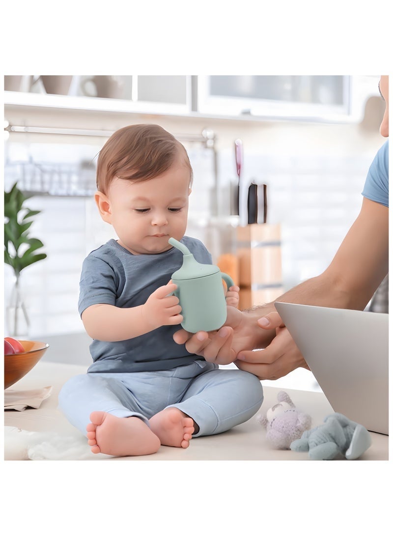 2 Pack 100% Silicone Baby Straw Cups, Toddler Sippy Cup for Babies 6-18 Months, Spill Proof Tiny Drinking Training Cup with Handles u0026 Straw for Baby and Toddler (Blue Grey) - Image 5