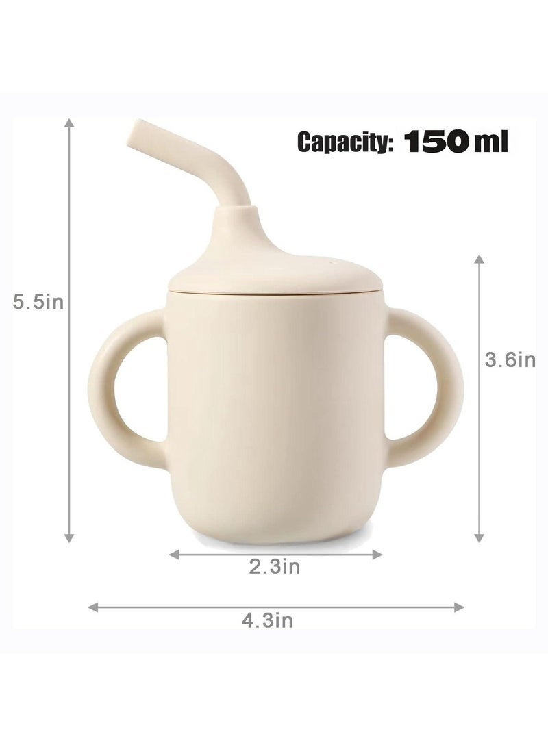 2 Pack 100% Silicone Baby Straw Cups, Toddler Sippy Cup for Babies 6-18 Months, Spill Proof Tiny Drinking Training Cup with Handles u0026 Straw for Baby and Toddler (Blue Grey) - Image 4