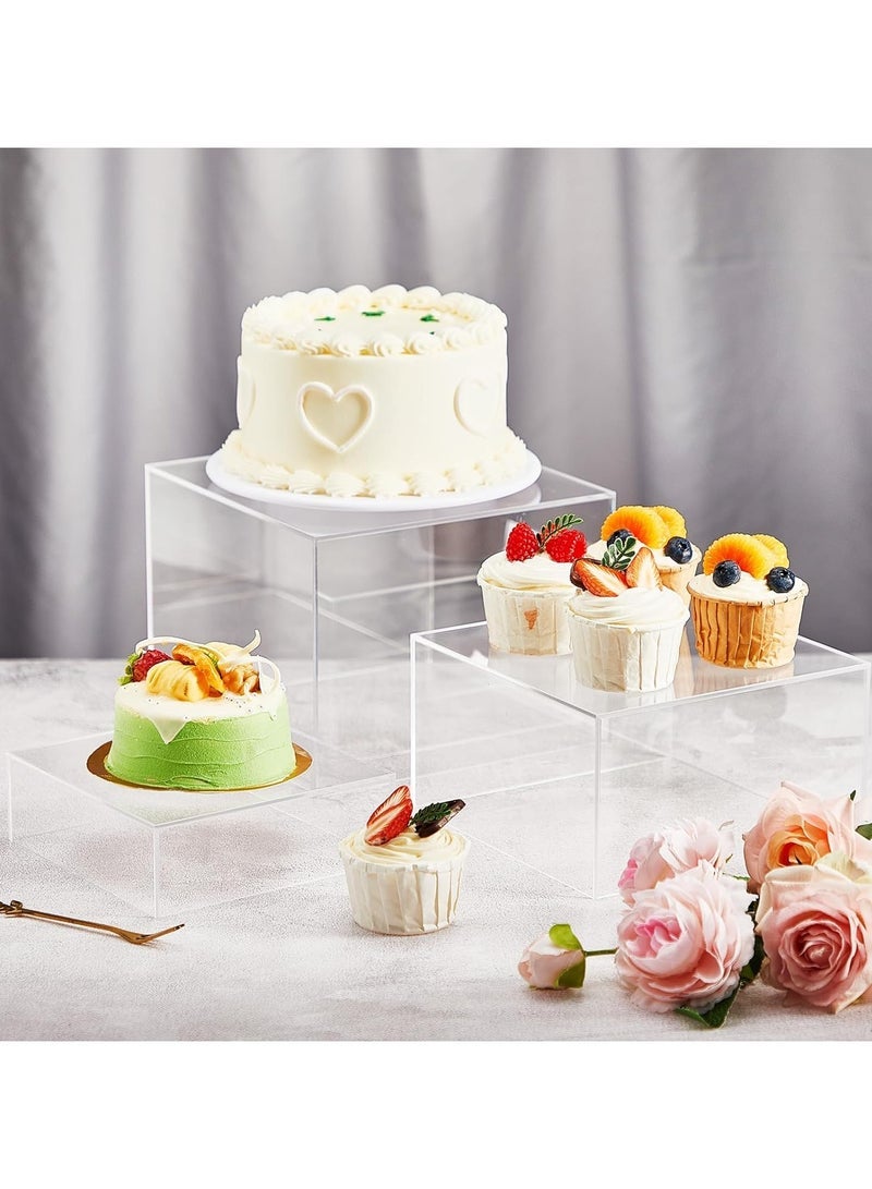 TPGP 7 Pcs Acrylic Display Box Acrylic Cube 5 Sided Acrylic Box with Hollow Bottom Food Risers for Buffet Table Nesting Acrylic Stands for Display Storage, Square, 7 Size (Clear) - Image 3