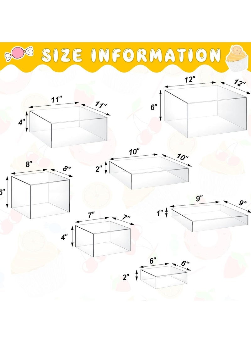 TPGP 7 Pcs Acrylic Display Box Acrylic Cube 5 Sided Acrylic Box with Hollow Bottom Food Risers for Buffet Table Nesting Acrylic Stands for Display Storage, Square, 7 Size (Clear) - Image 2
