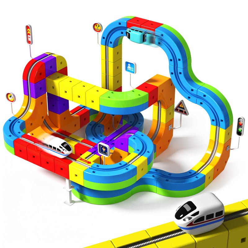 Goody King Electric Train Set for Kids 3D DIY Track Building Kits with Train and Traffic Signs STEM Car Toy Set for Kids 3 Years Old Boys Girls Birthday - Image 3