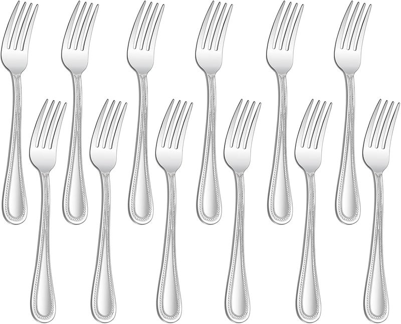 HaWare 12-Pieces Dessert Forks, Stainless Steel 7.1 Inches Pearled Edge Small Salad Forks, Classic Elegant Design, Mirror Polished, Dishwasher Safe - Image 1