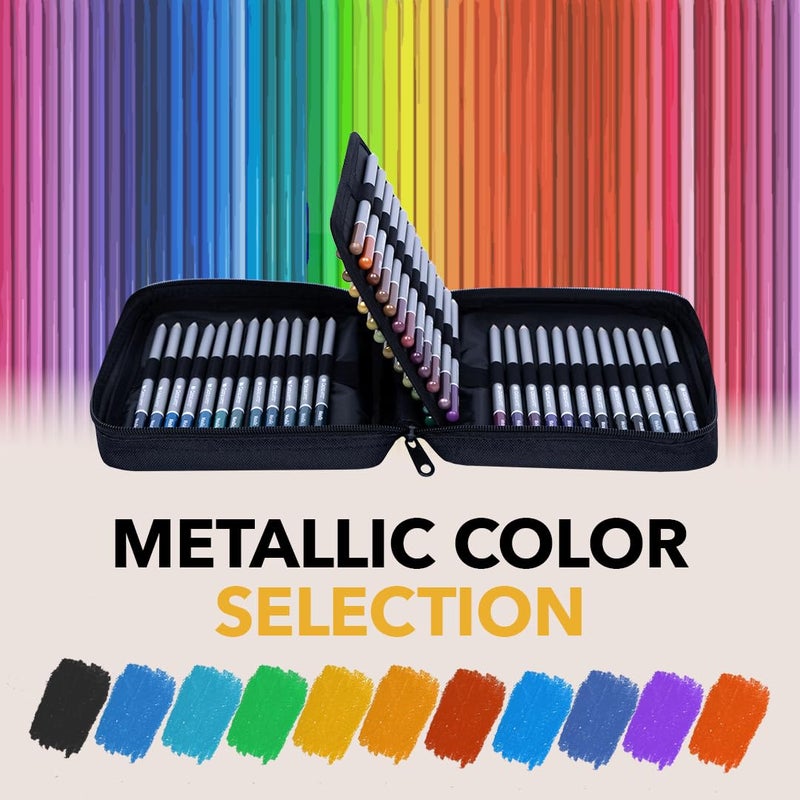 Castle Art Supplies 48 Metallic Colored Pencils Set with Extras | Quality Wax Cores with Shimmering Shades for Professional, Adult Artists, Colorists | in Strong Carry-Anywhere Zipper Case - Image 3
