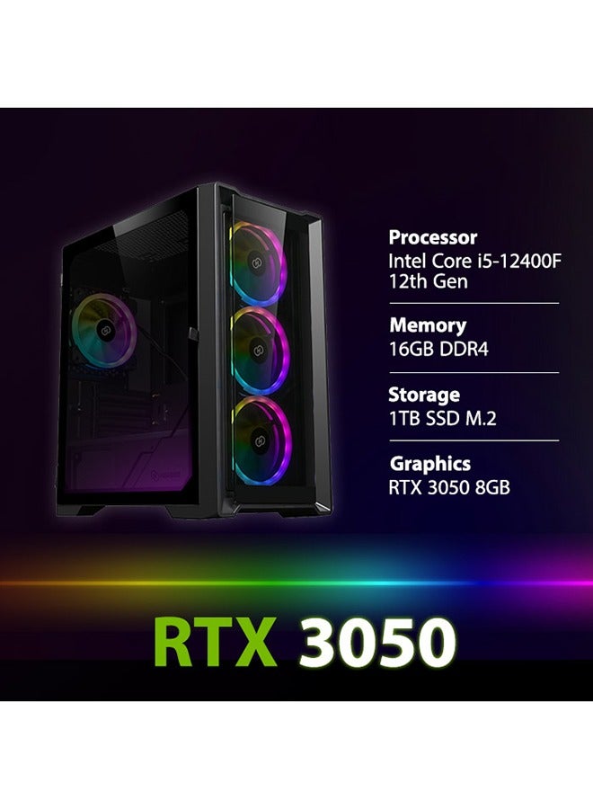 PC Gaming With Intel Core i5-12400F Processor/ 16GB RAM DDR5/ 1TB SSD/8GB Nvidia GeForce RTX 3050 Graphics/Windows 11 Pro/Black
