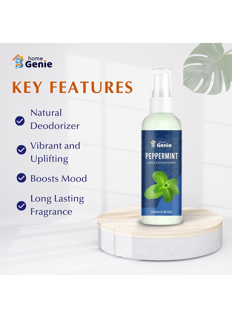 HOME GENIE Home Genie Peppermint Linen And Room Spray Air Freshener Long Lasting Aromatic Scent Made With Essential Oils 100ml 338 fl oz  - Image 4