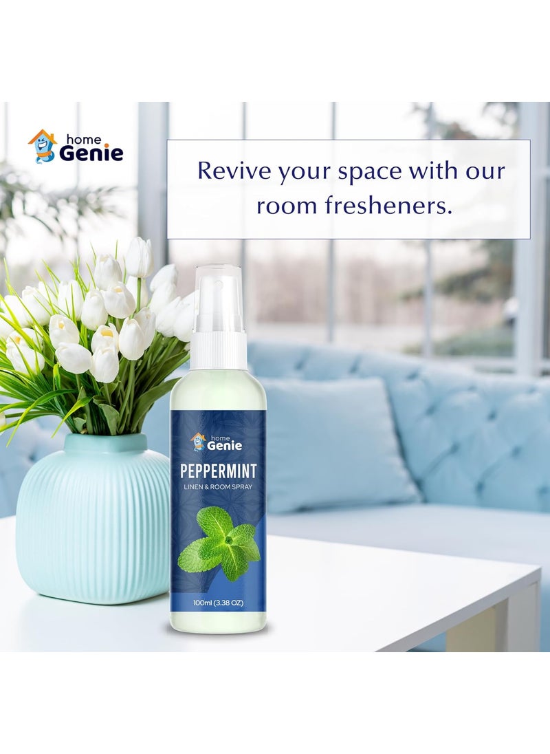 HOME GENIE Home Genie Peppermint Linen And Room Spray Air Freshener Long Lasting Aromatic Scent Made With Essential Oils 100ml 338 fl oz  - Image 3