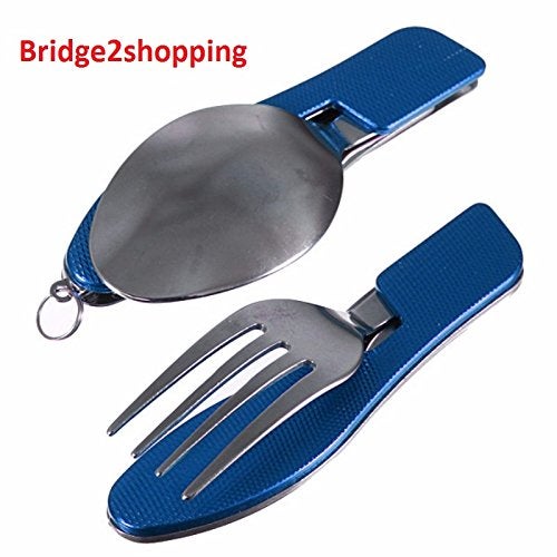 Bridge2shopping 3 in1 Function Eating Utensil Stainless Steel Multi-Tool Camping Folding Pocket Knife, Fork Spoon Set - Image 3