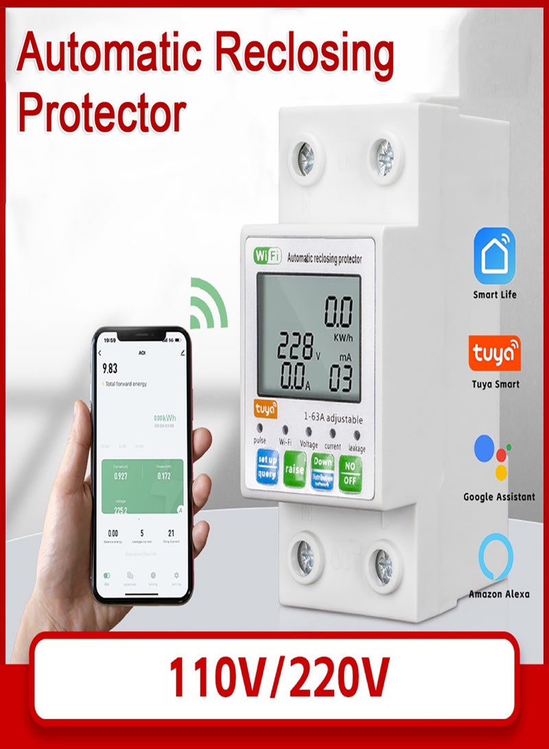 تويا Tuya ZigBee ذكي حماية إعادة الإغلاق التلقائي متعدد الوظائف مقياس الجهد الحالي شاشة LCD مفتاح مقياس الطاقة قيم الحماية قياس قابل للضبط قاطع الدائرة تطبيق الهاتف المحمول بوابات التحكم المطلوبة - Image 3