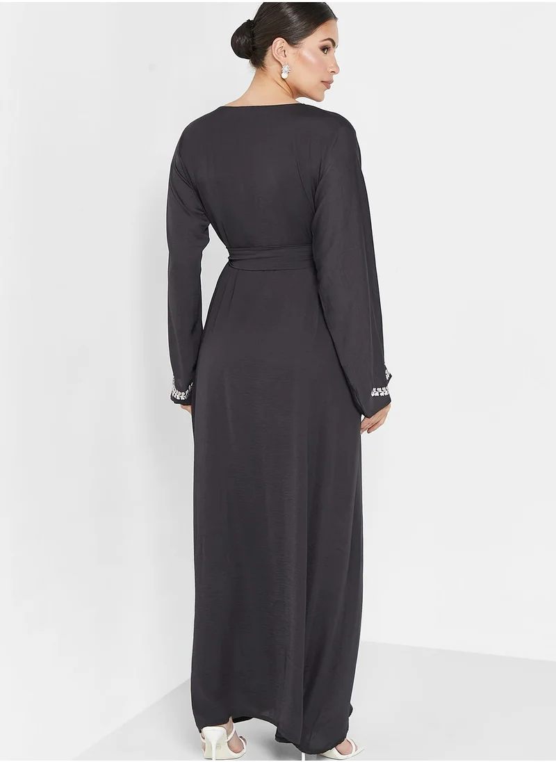 hayas closet Embellished Belted Jalabiya