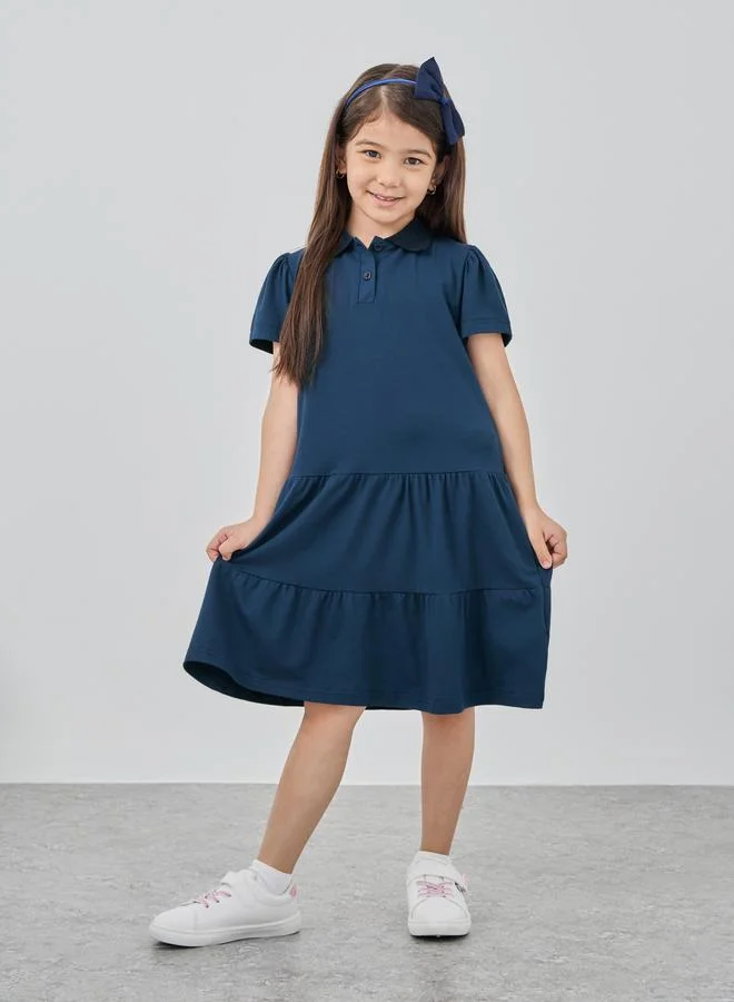 تايك تو Take Two Solid Polo Collar Tiered Dress