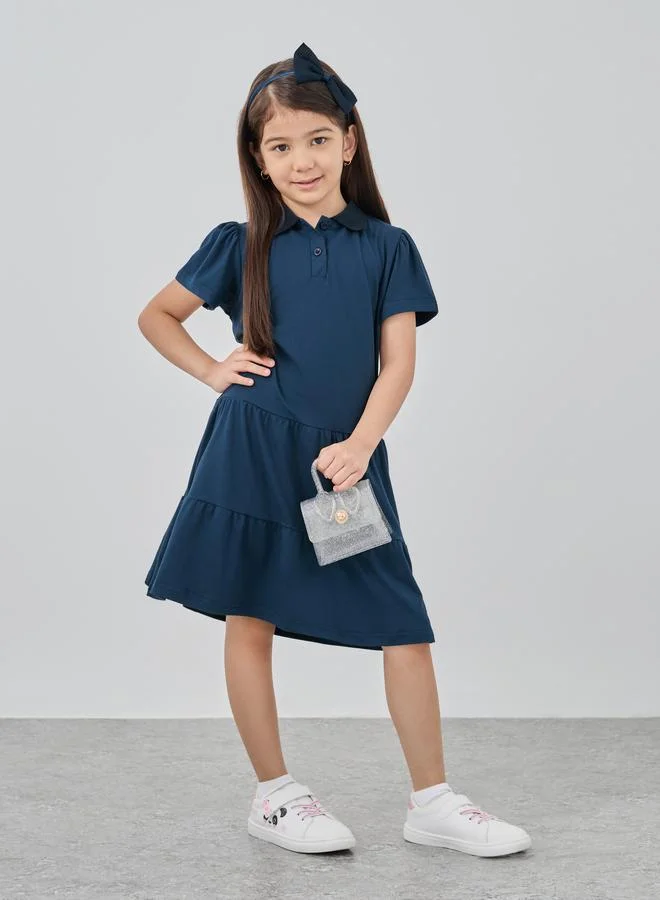 تايك تو Take Two Solid Polo Collar Tiered Dress