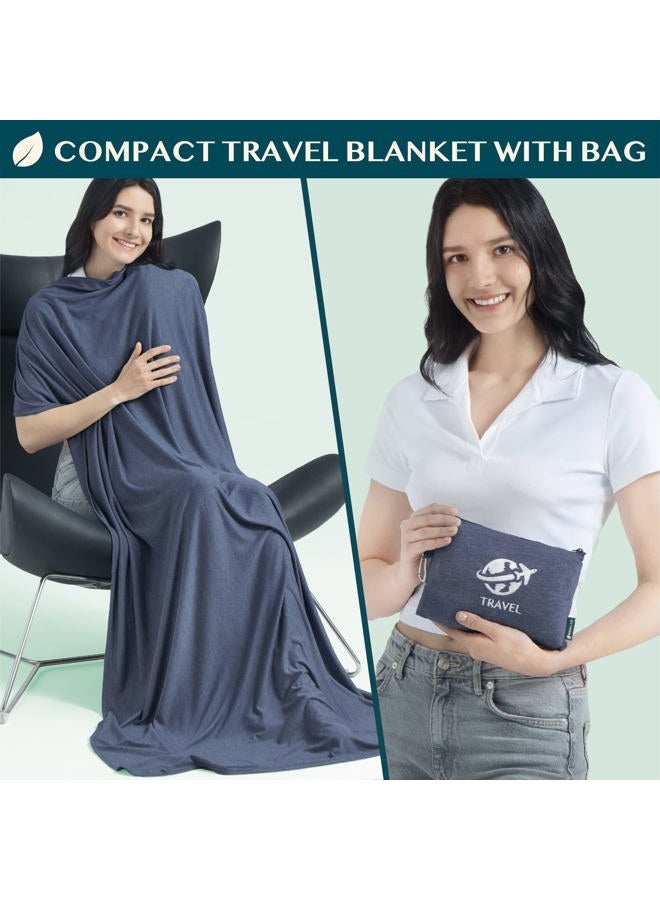 PAVILIA Travel Blanket Compact, Airplane Blanket Packable Bag, Soft Fleece Portable Throw Pillow Combo Set, Plane Flight Car Trips Travel Essentials Gift Accessories, Luggage Backpack Clip, Navy Blue - Image 2