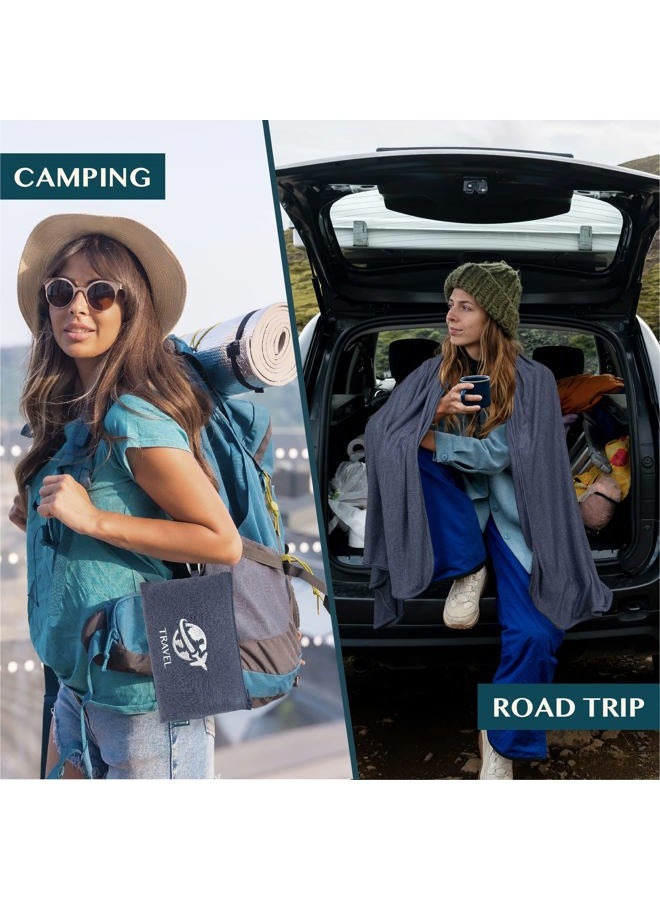 PAVILIA Travel Blanket Compact, Airplane Blanket Packable Bag, Soft Fleece Portable Throw Pillow Combo Set, Plane Flight Car Trips Travel Essentials Gift Accessories, Luggage Backpack Clip, Navy Blue - Image 4