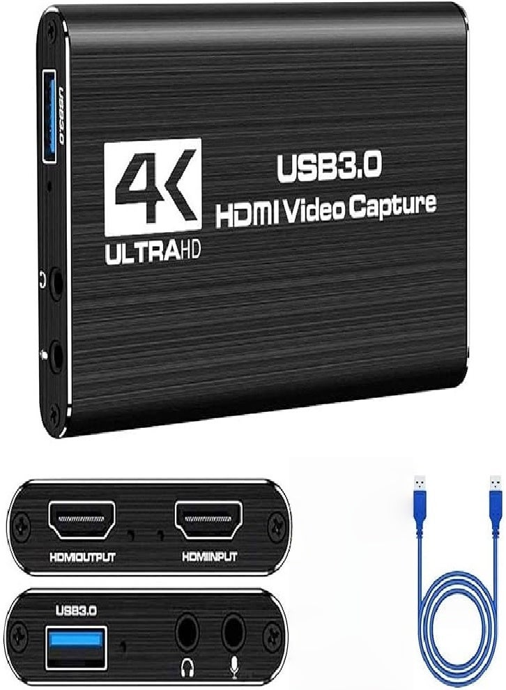 Video Capture Card 4K 1080P 60FPS, HDMI Capture Card Switch, Game Capture Card USB 3.0 for Live Streaming Video Recording, Screen Capture Device for Use with PS4/PC/OBS/DSLR/Camera - Image 1