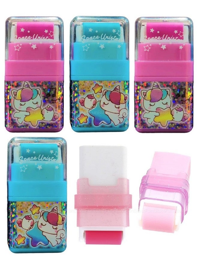 فنبلاست ممحاة للأطفال - مجموعة ممحاة بطابع يونيكورن للأطفال، مجموعة ممحاة كهدية إرجاع، ممحاة دوارة للأطفال، مجموعة أدوات مكتبية للأطفال، ممحاة مطاطية للأطفال، مجموعة أدوات مكتبية للأطفال (4 قطع)