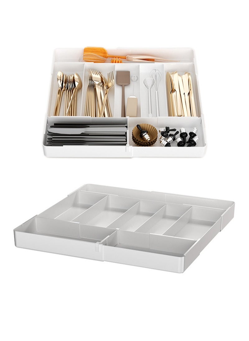 Apustim Kitchen Drawer Cutlery Organizer，Expandable Cooking Utensil Tray，Adjustable Cutlery Holder，Plastic Kitchen Scraper Tool And Gadget Storage Divider（White）  - Image 1