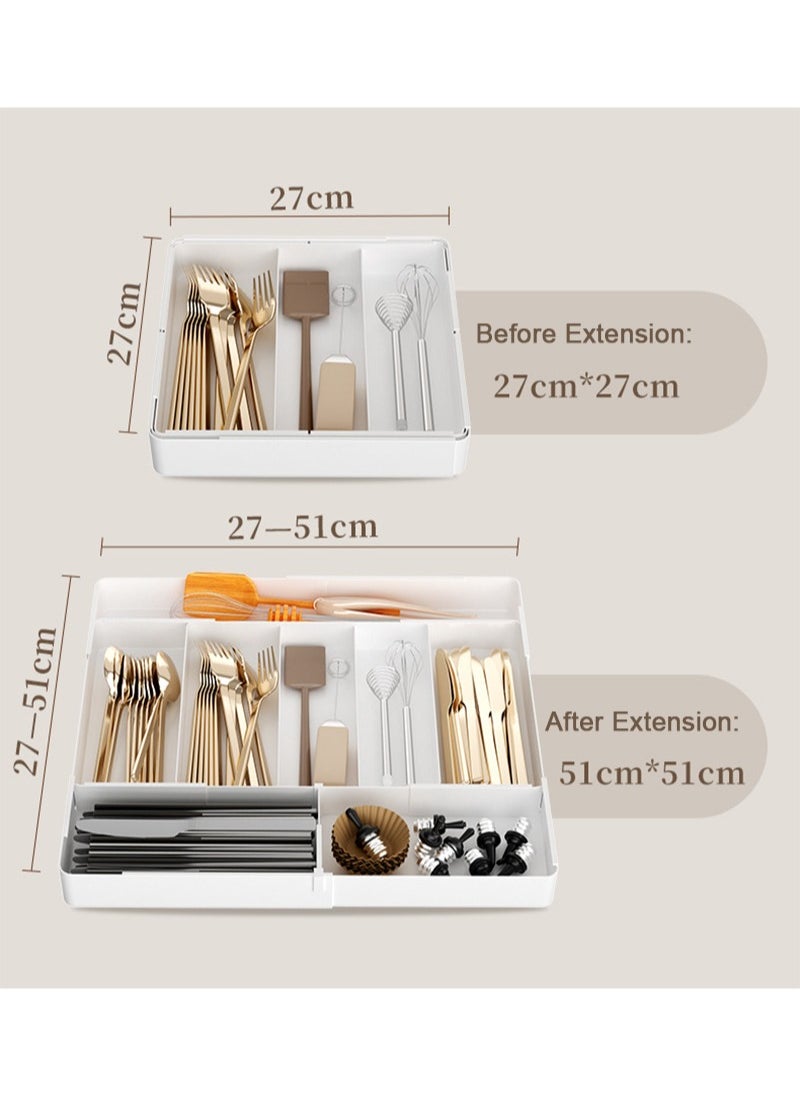 Apustim Kitchen Drawer Cutlery Organizer，Expandable Cooking Utensil Tray，Adjustable Cutlery Holder，Plastic Kitchen Scraper Tool And Gadget Storage Divider（White）  - Image 2