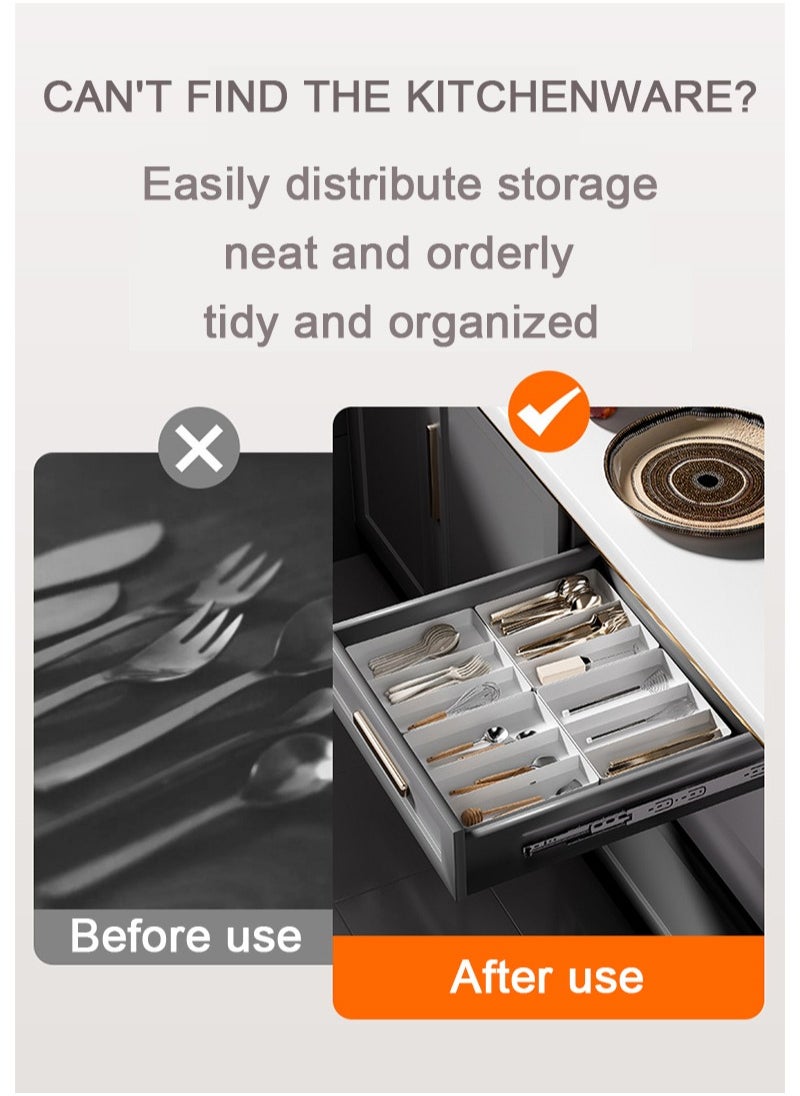 Apustim Kitchen Drawer Cutlery Organizer，Expandable Cooking Utensil Tray，Adjustable Cutlery Holder，Plastic Kitchen Scraper Tool And Gadget Storage Divider（White）  - Image 5