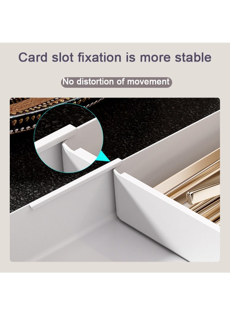 Apustim Kitchen Drawer Cutlery Organizer，Expandable Cooking Utensil Tray，Adjustable Cutlery Holder，Plastic Kitchen Scraper Tool And Gadget Storage Divider（White）  - Image 4