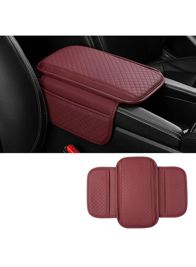 1pc Universal Car Armrest Box PU Leather Cushion With Pocket Elbow Support Storage Pad Anti Scratch Protector Black - Image 3
