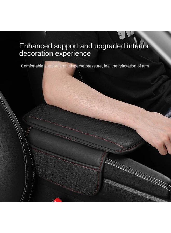 1pc Universal Car Armrest Box PU Leather Cushion With Pocket Elbow Support Storage Pad Anti Scratch Protector Black - Image 4