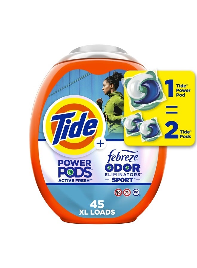 Tide Power Pods Laundry Detergent Pacs with Febreze Sport, 45 Count, Febreze Freshness with Sport Odor Defense - Image 1