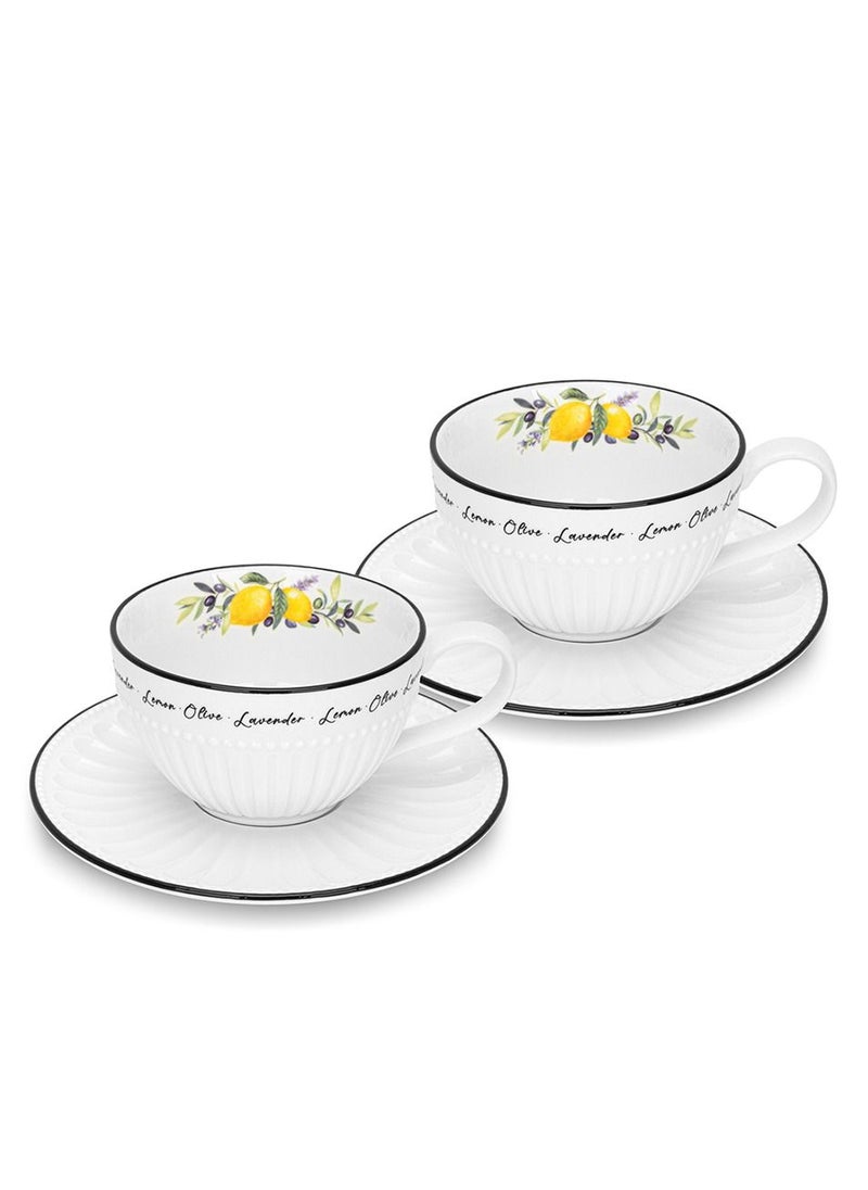 Fissman - Set of 2 Cups with Saucer 250ml, Lemon Provence,Durable Porcelain,Stylish Design Microwave&Dishwasher Safe - Image 1
