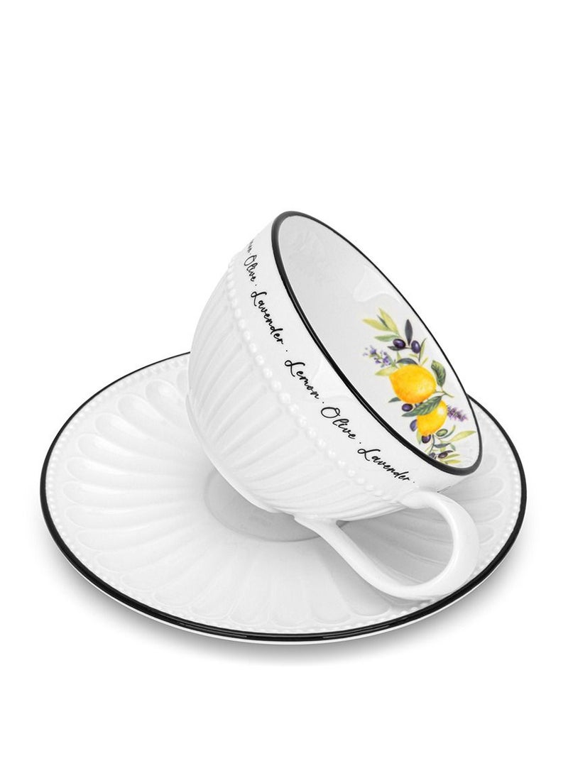 Fissman - Set of 2 Cups with Saucer 250ml, Lemon Provence,Durable Porcelain,Stylish Design Microwave&Dishwasher Safe - Image 1