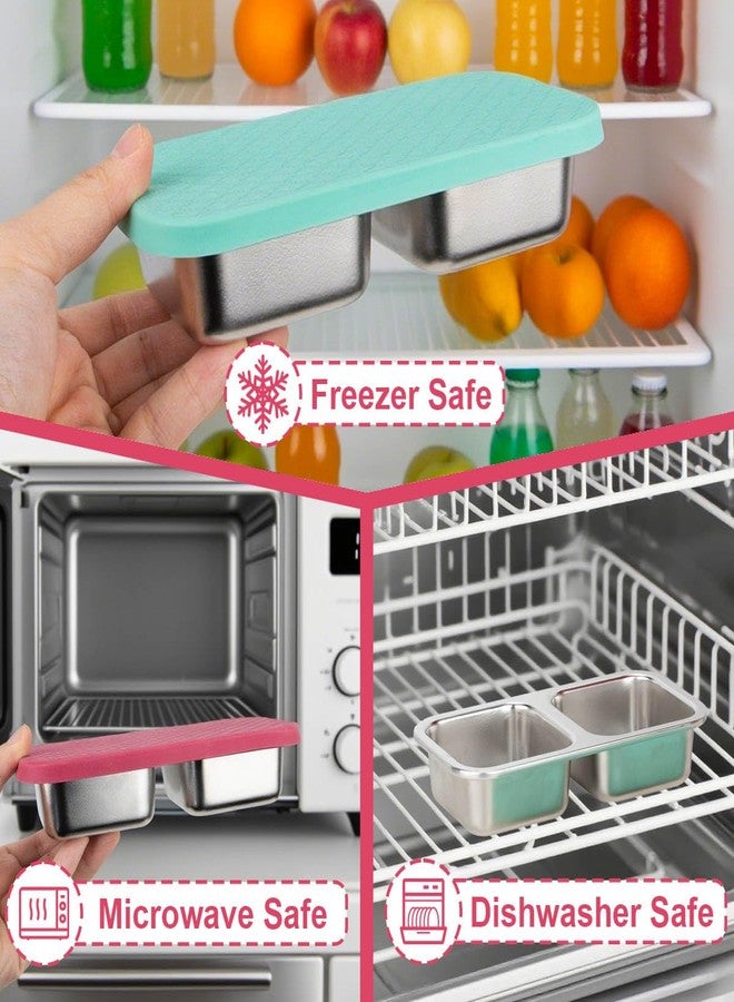 DOSEWART 2-Compartment Stainless Steel Snack Containers, Reusable Snack Containers with Silicone Lids for Meal Prep Food Storage On-the-Go Snacking(2 Pack) - Image 3