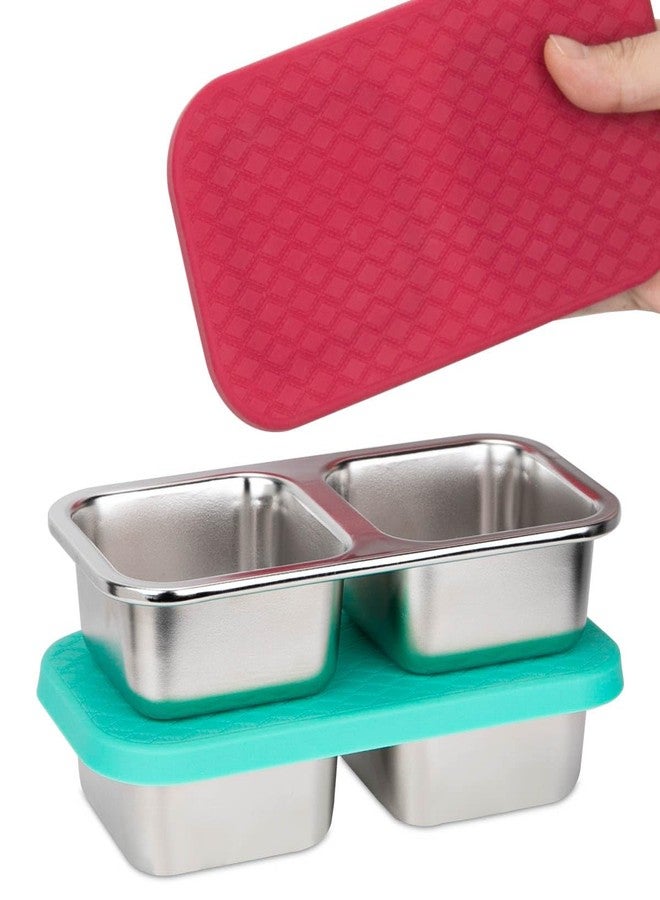 DOSEWART 2-Compartment Stainless Steel Snack Containers, Reusable Snack Containers with Silicone Lids for Meal Prep Food Storage On-the-Go Snacking(2 Pack) - Image 1