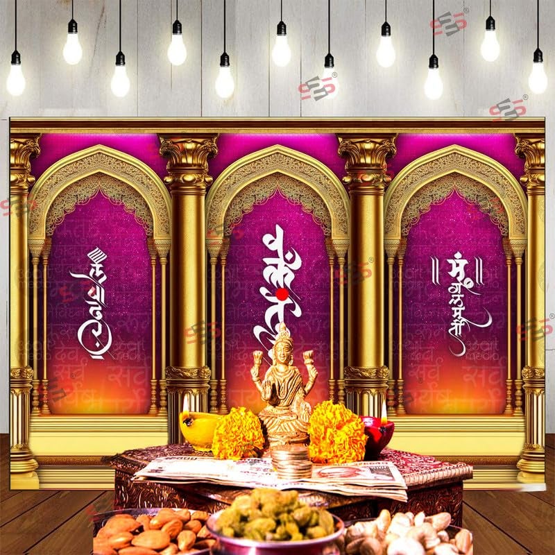 S2S Vakratunda Backdrop Cloth for Pooja Decoration Traditional, Background Decoration Cloth | Curtain Cloth for All Festival, Functions & Ceremonies - (5 x 8 Feet) (VAKRATUNDA) - Image 3