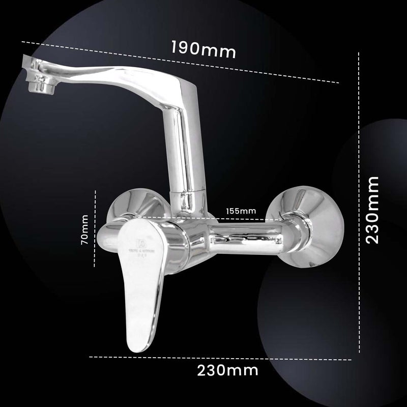 D&B Italian Bath Solution DB Bathware Lazzaro Full Brass Antique Brushed Gold Matt Finish Wall Mounted Kitchen Sink Mixer Tap Sink Faucet Long Pipe Kitchen Water Tap with 360 Degree Swivel Spout 5 Year Warranty - Image 4